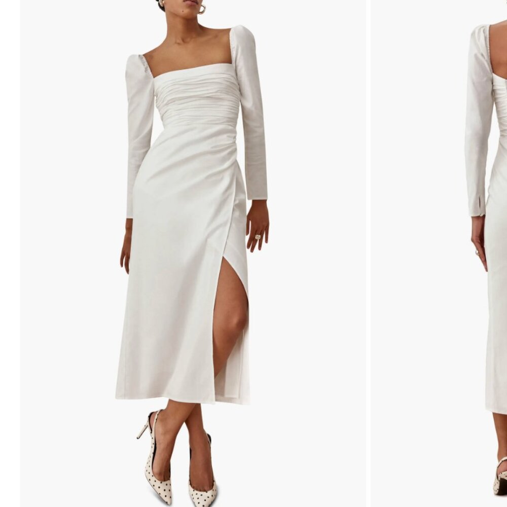 Reformation Isaac Square Neck Long Sleeve Cotton Dress white wedding bridal 0